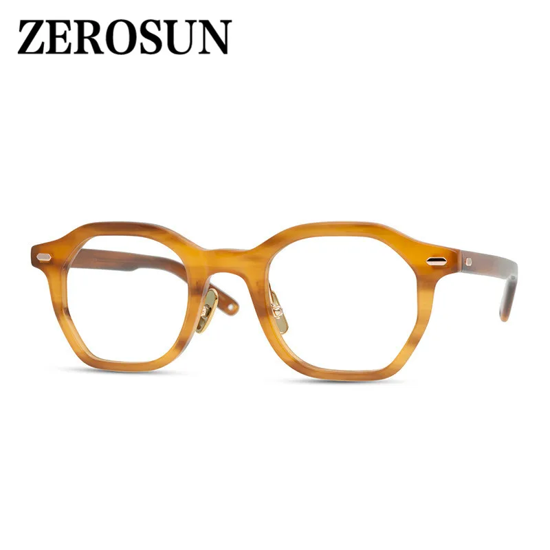 Zerosun полигоновые очки, мужские ацетатные очки, оправа для мужчин и женщин, винтажные модные очки по рецепту, Модные оптические очки - Цвет оправы: Цвет: желтый