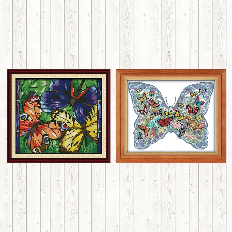 Colorful Butterflies Chinese Cross stitch Embroidery Animals 14ct 11ct DIY Needlework Printed on Canvas Counted Fabric Handmade|Package| - AliExpress