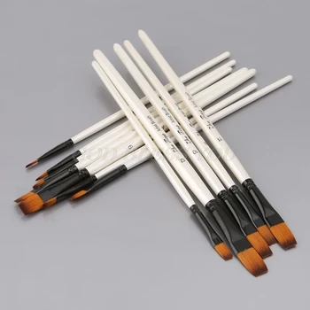 

12Pcs 12Pcs Artist Paint Brush Set Nylon Bristles Watercolor Acrylic Oil Painting Slant Flat Round Pointed Pen Tip Wood Handle
