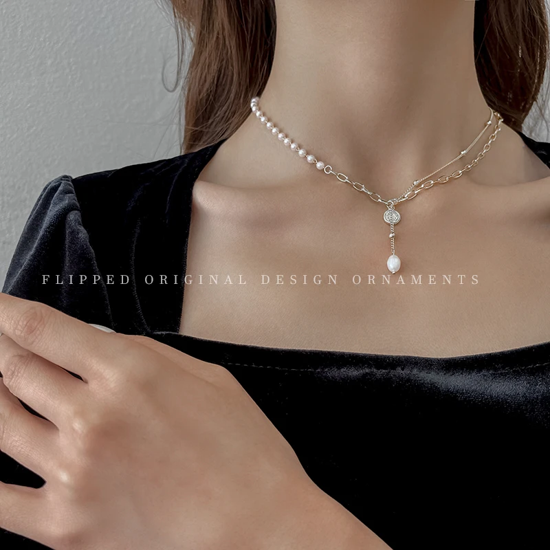 2021 New Korean Fashion Dainty Pearl Necklace For Women Beaded Chain Cute Pearl Pendant Choker Vintage Jewelry On The Neck 