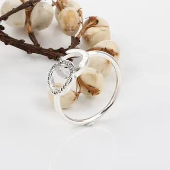 

Original 925 Sterling Silver Pan Ring Shiny Double Circle With Crystal Cz Ring For Women Wedding Party Fashion Jewelry