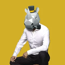 Бумажная маска 3d г-н носорог Костюм Косплей DIY Бумага Ремесло Маска модели Рождество Хэллоуин выпускной вечер вечерние подарки