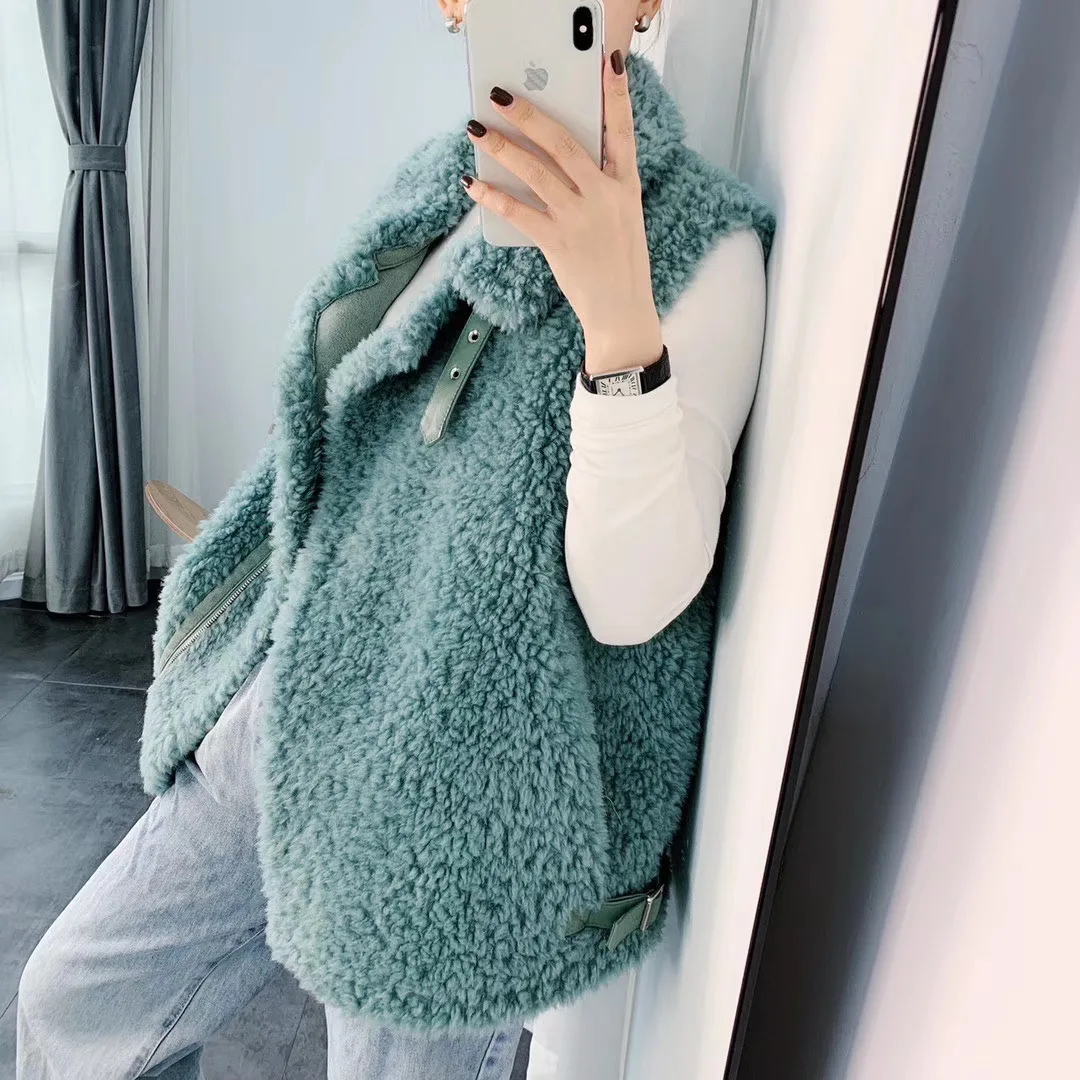 vest women outwear plus size new fashion motocycle sheep fur vest korean women vest