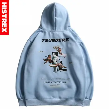 

Men Hip Hop Hoodie Sweatshirt Angel Cat Print Harajuku Hooded Pullover Streetwear 2020 Autumn Cotton Hoodies Loose Sky Blue New