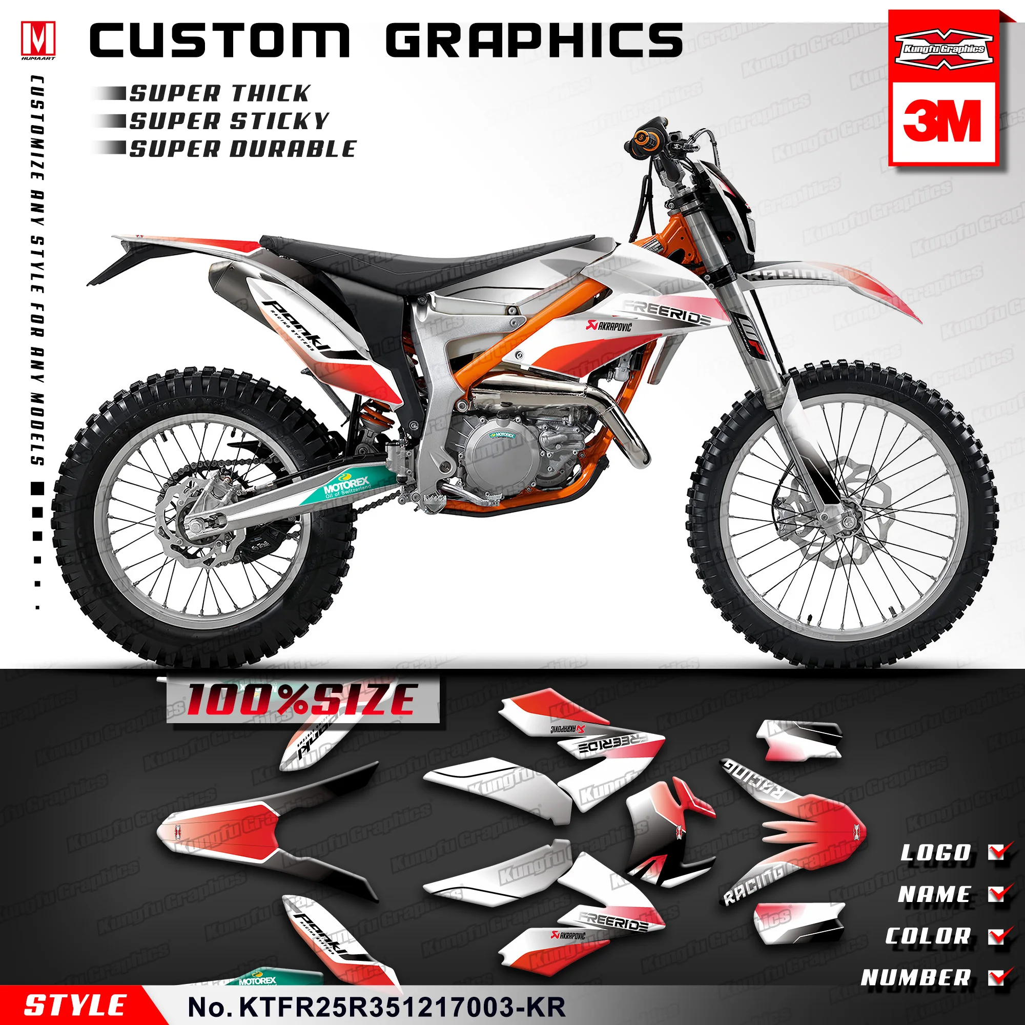 

KUNGFU GRAPHICS Waterproof Stickers Vinyl Wraps for KTM Freeride 250 350 2012 2013 2014 2015 2016 2017, KTFR25R351217003-KR