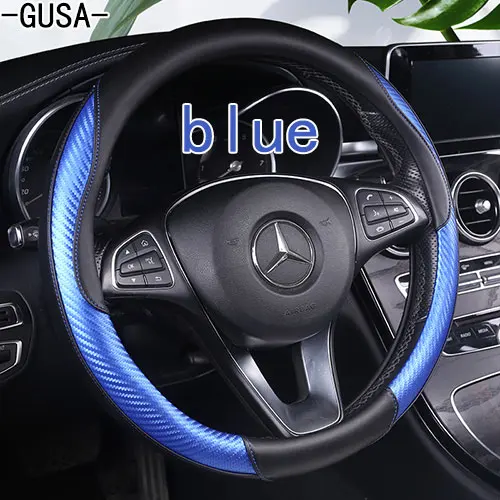 1 шт. чехол рулевого колеса автомобиля M power Carbon Fiber 3 цвета кожаные полоски с вышивкой M 15 дюймов для M M1 M3 M5 M6 X1 X3 X5 X6 - Название цвета: blue