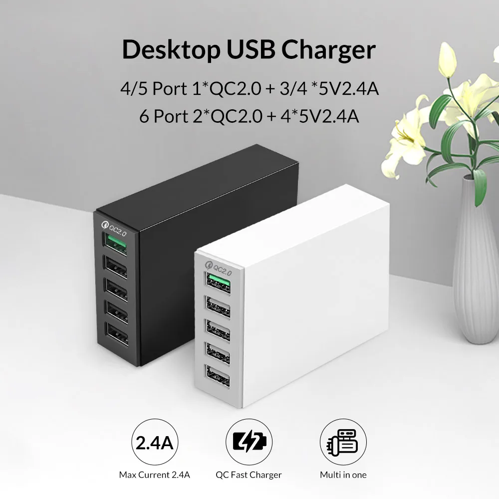 ORICO QSL-5U 5 портов QC 2,0 5V8A40W максимальное настольное USB быстрое зарядное устройство с европейской вилкой для iPhone samsung S6 SONY htc