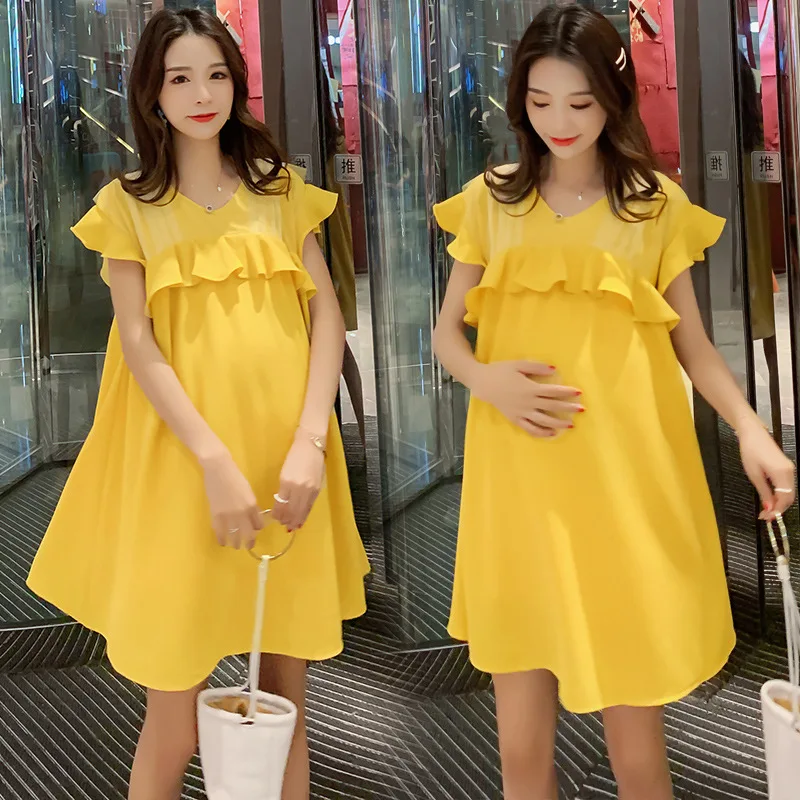 

Maternity Clothes 2019 Summer New Style Korean-style Crew Neck Joint Short Sleeve Maternity Dress