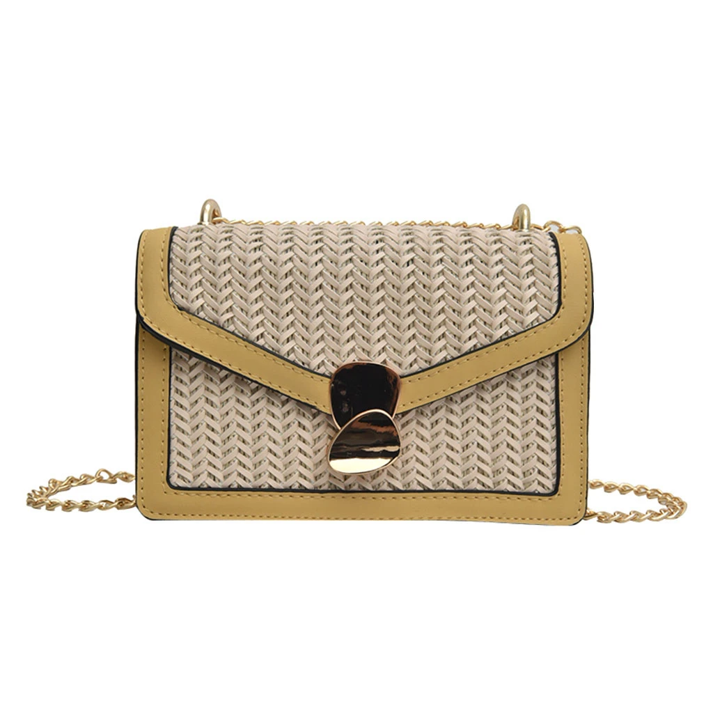 

Women's Grass Weaving Small Square Bag Summer Shoulder Messenger Bag Chain Bag Simple Pure Color Single Messenger Bags 0108