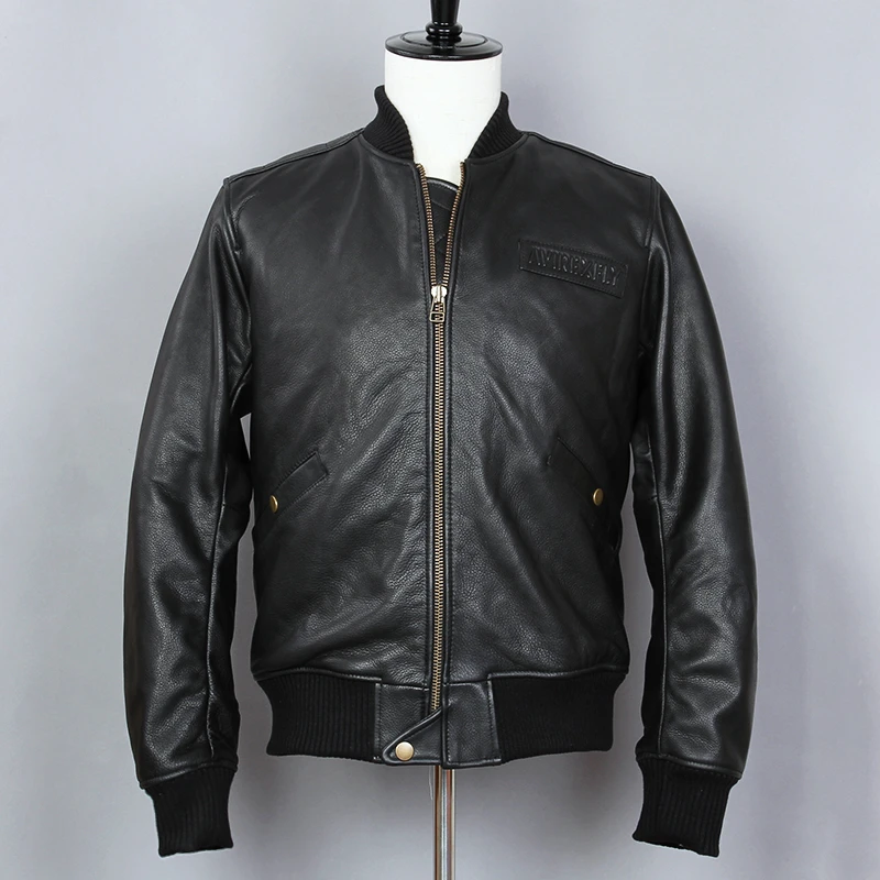 FLY AVIREX moda cuero hombres fit Stand Collar béisbol Chaqueta corta Casual abrigo|Abrigos de cuero genuino| - AliExpress