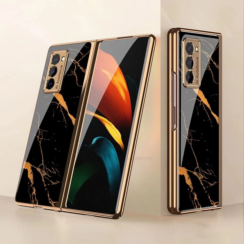 Luxury Plating Frame Weave Pattern Plexiglass Hard Cover Case For Samsung Galaxy Z Fold