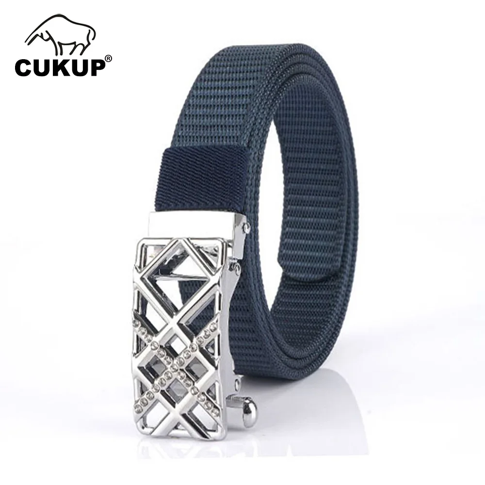 CUKUP New Ladies Unique Design Geometric Pattern Buckle Metal High Quality Nylon Belts for Women Accessories 2.5cm Width CBCK232