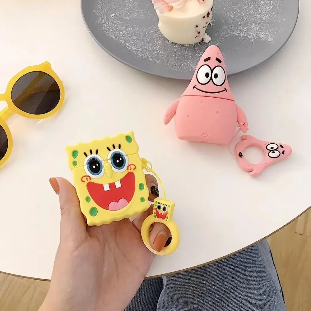 

Cute Cartoon SpongeBob SquarePants Figure Doll Keychain for Women Apple Airpods Bluetooth Earphone Protective Case Keyrings