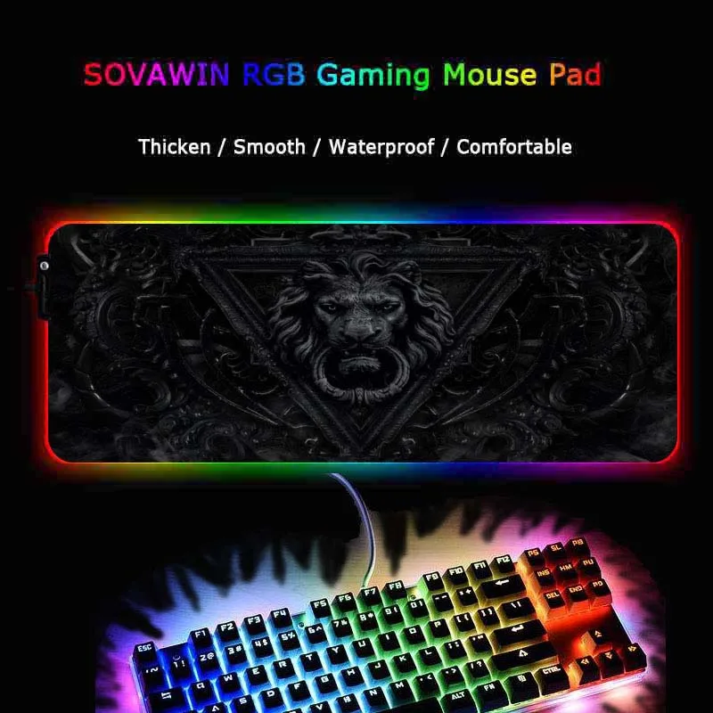 XGZ Лев черный большой RGB игровой коврик для мыши геймерская клавиатура Коврик для мыши светодиодный светильник USB Проводная Нескользящая мышь Мыши для животных 7 ярких цветов