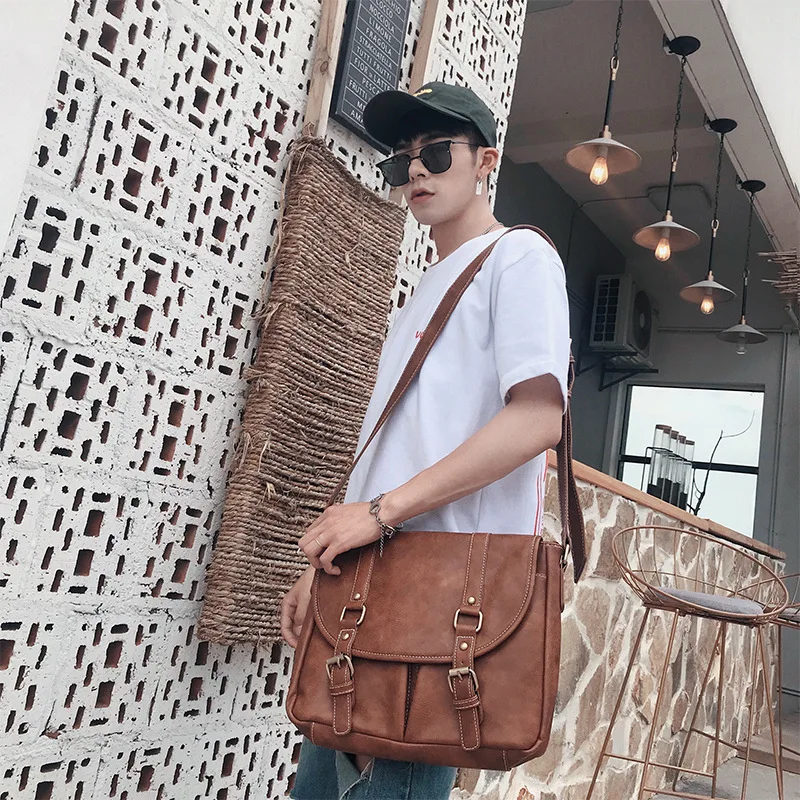 

Retro fashion men's bag PU leather men's shoulder bag Korean men's bag Messenger bag fashion trend shoulder bag