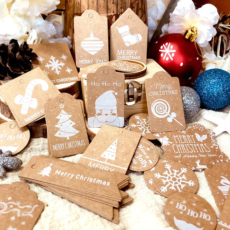 

50pcs Christmas Gift Tags Kraft Paper Tag Label Xmas Gift For Party DIY Price Label Gift Box Hang Tag Garment Tags