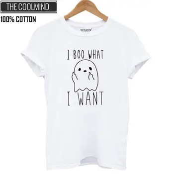 

COOLMIND QI0256B100% cotton casual boo funny print T shirt women short sleeve fashion T-shrit summer loose women tshirt female