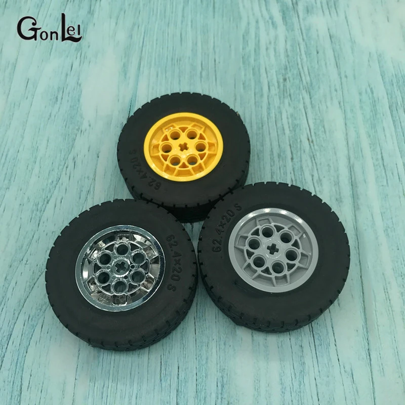 4 개/몫 기술 EV3 바퀴 62.4x20mm 휠 타이어 부품 빌딩 블록 장난감 42009 크레인 32019 + 86652 MOC 벽돌 부품