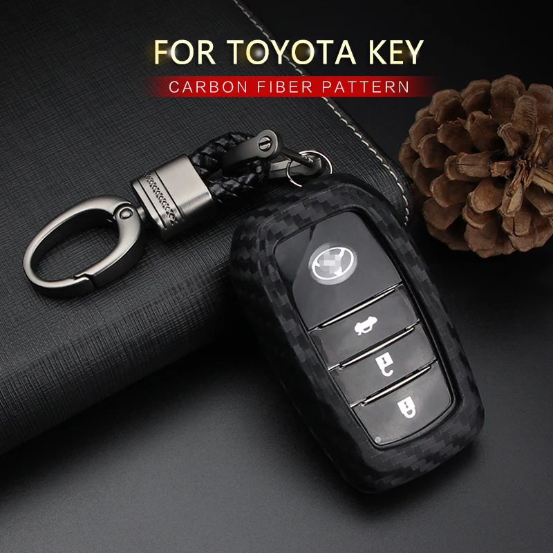 

Car Key Case Fob Cover For Toyota Highlander Auris CHR Aygo Rav4 Camry Prado Aqua Vitz Innova Hilux Avensis Key Ring Accessories