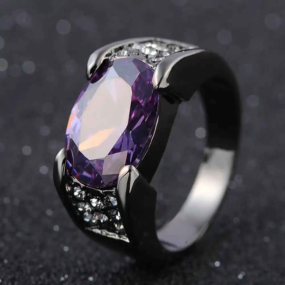 Red Purple Crystal Rings Milan Zircon Inlaid Black Ring Cross Border Rings For Men Women Jewelry