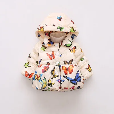 

YK-14046 autumn winter children's clothing cotton clothing European and American girls butterfly print hooded small cotton coat