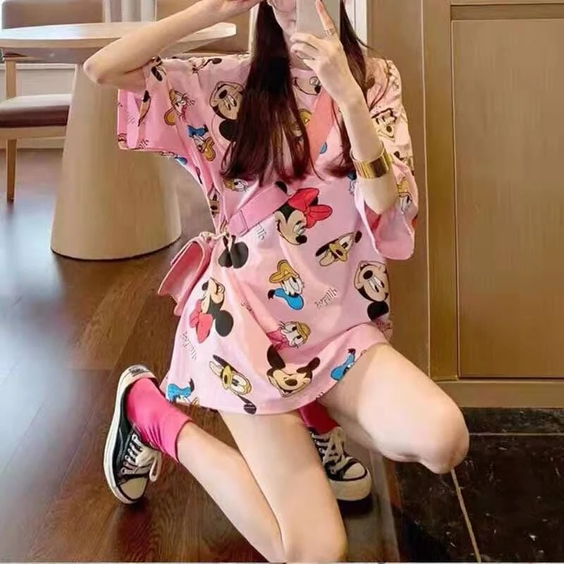 Nueva Disney camiseta de dibujos animados Mickey Minnie Mouse Pato Donald camisetas mujeres camisetas Harajuku blanco camisetas rosas longitud T camisa Vintage