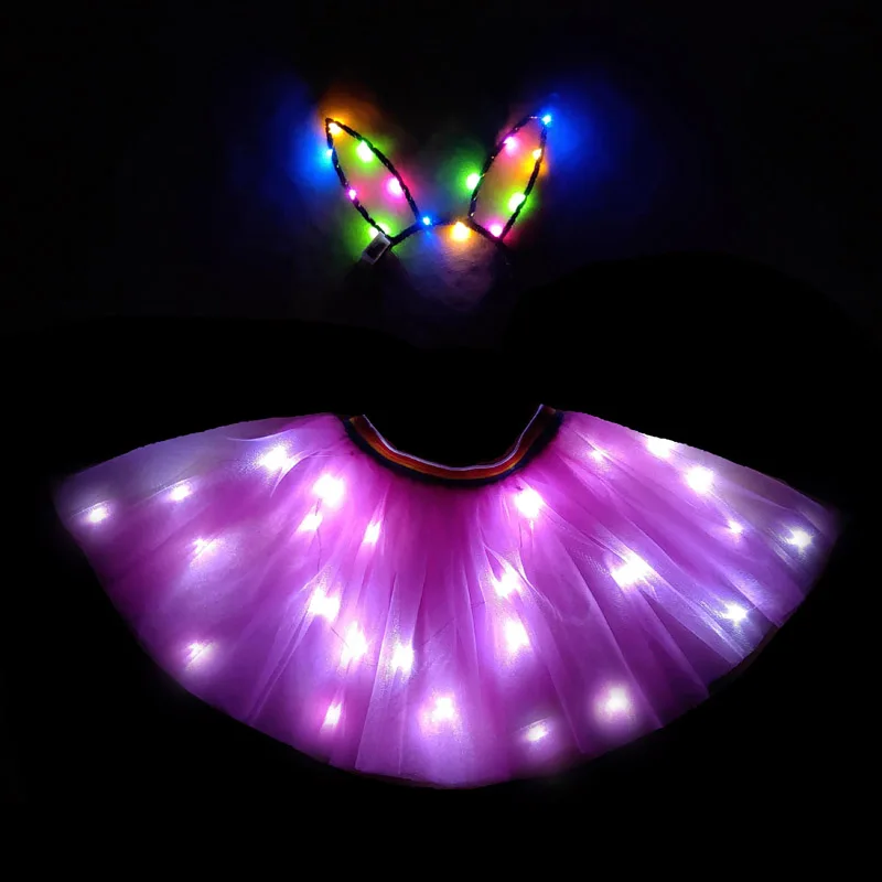 

Light Up Girls Clothes Shiny Star Tutu LED Skirt Set Princess Party Tutus Tulle Pettiskirt Children Ballet led tron Dance Wear