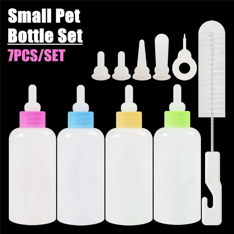 

7PCS Nipple Pet Milk Bottle Pacifier Water Nursing Supplie 60ML Small Pet Water Feeding Dog Cat Baby Feeding Tool Cleaning Brush