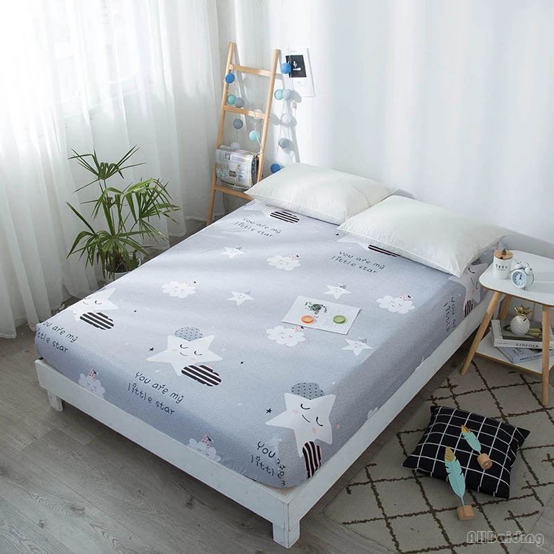 

Cartoon Gray Star Cloud Printed Fitted Sheet 1pc Children Soft Polyester Bed Sheet with Elastic Band 15/25cm Deep Mattress Cover