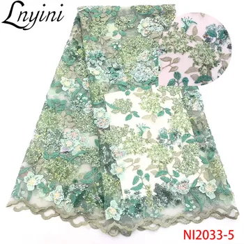 

High Quality Sequence Lace fabric African French Tulle Mesh Lace with Sequins Nigerian Net Lace Fabrics for Wedding Dress NI2033