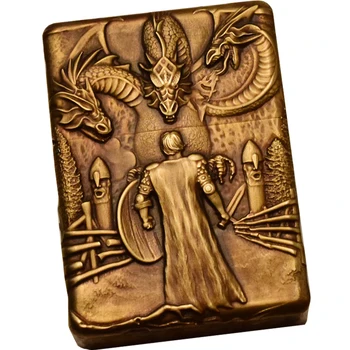 

HG 2 style Handmade knight dragon kerosene retro180g brass collection relief art 3D lighter