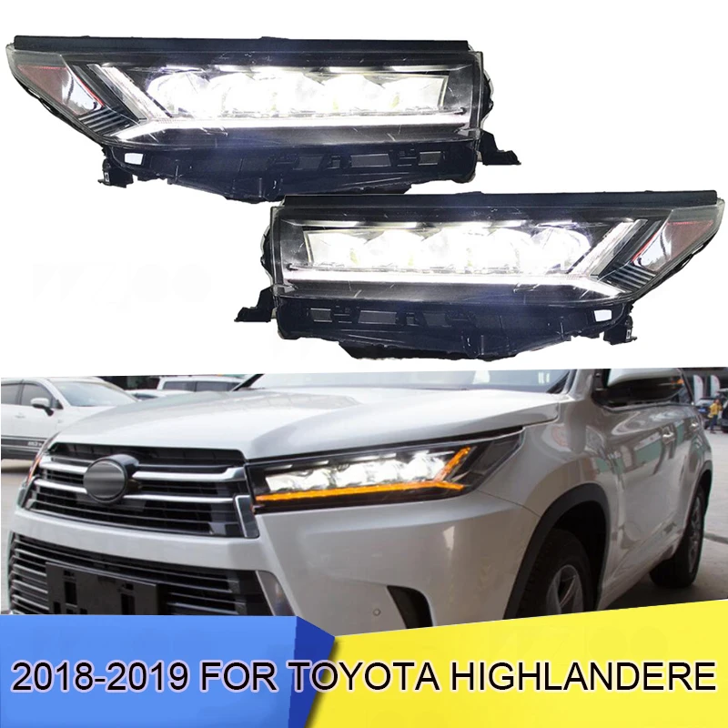 2 шт. автомобильный Стайлинг для Highlander фары для Toyota светодиодный фары DRL Биксеноновые линзы Высокий Низкий луч парковка противотуманные фары - Цвет: A  LED