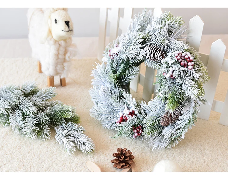 Home Christmas Decorations Mori Snow Christmas Wreath Flocking Cedar Christmas Door Hanging European Decoration Merry Christmas