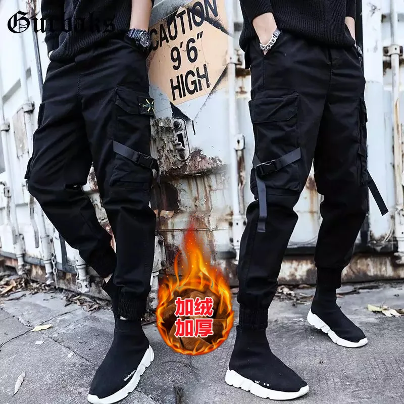 

Autumn And Winter plus Velvet Hong Kong Style Bib Overall Men's Beam Leg Loose-Fit Country Popular Brand Army Color Confidential