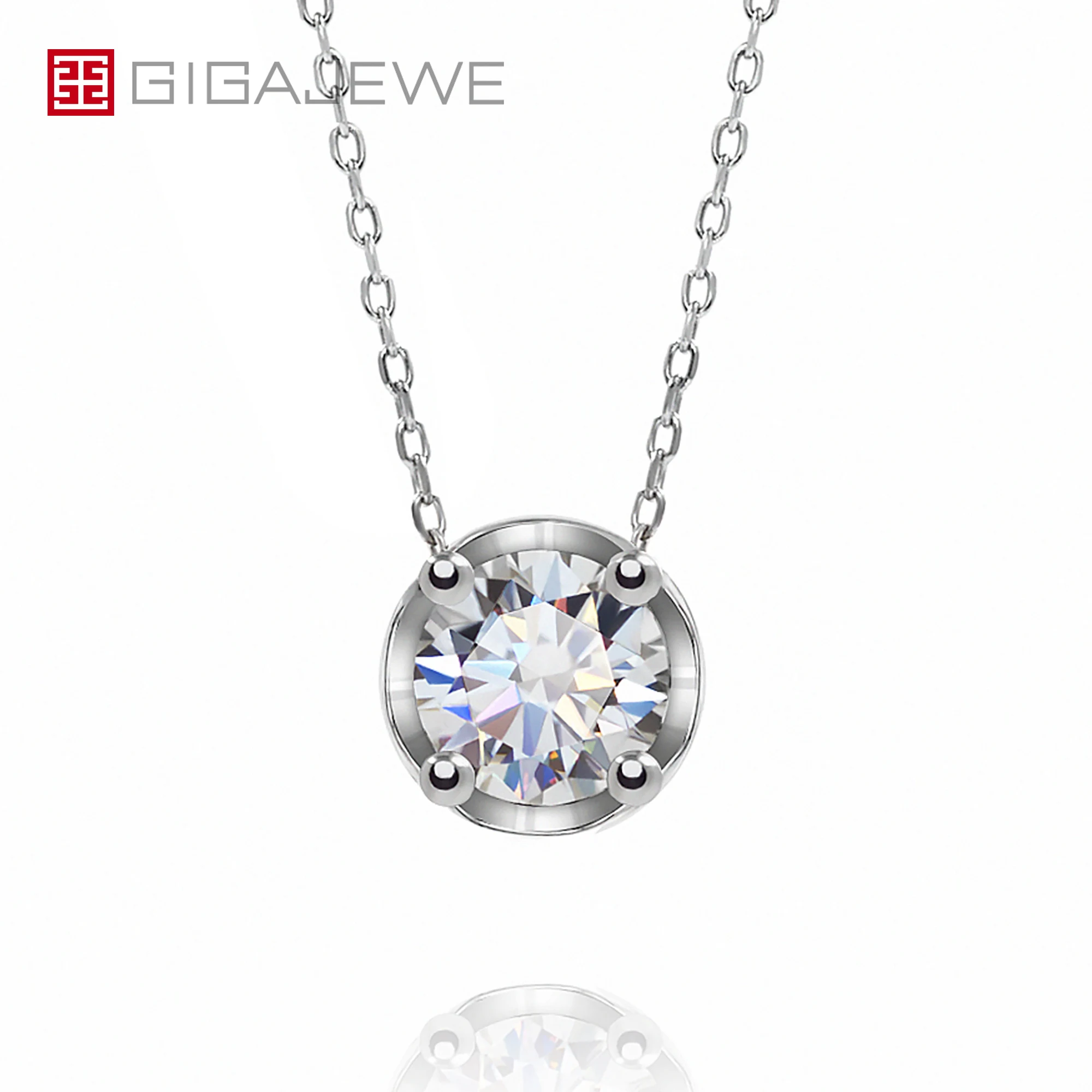 

GIGAJEWE 1.5ct 7,5 мм D Цвет Круглый 18K белое золото покрытием S925 серебро Moissanite кулон ожерелье алмаз тест прошел женщина подарок