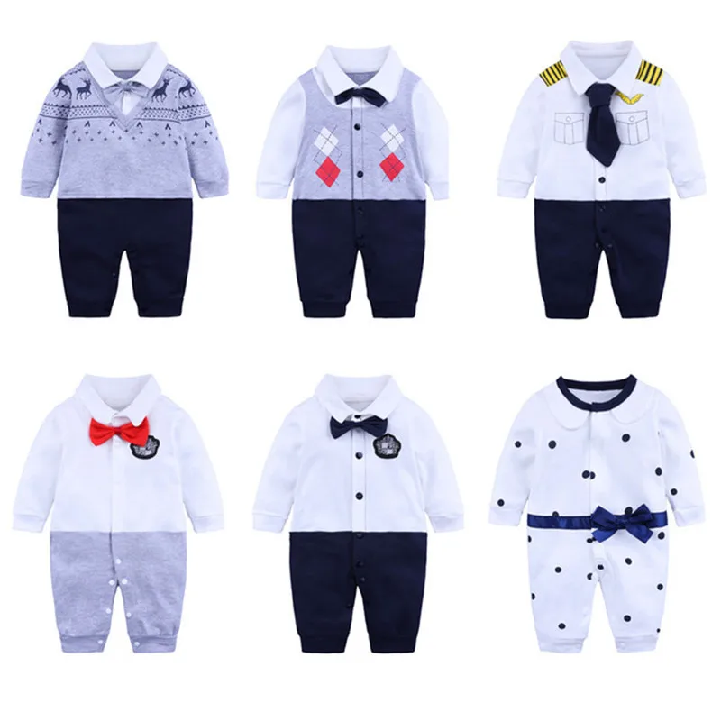 Baby Rompers Boys Jumpsuits Fashion Gentlmen Style Newborn Infantil Overalls Outfits Long Sleeves Toddler Clothes 0-18Months