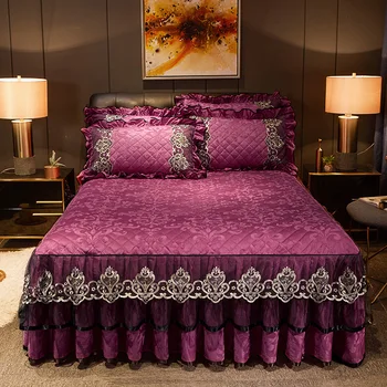 

Luxury Purple Red Pink Beige Quilting Flannel Fleece Velvet Lace Bed Skirt Bed Sheet Bed Cover Bedspread Pillowcase Bedding Set