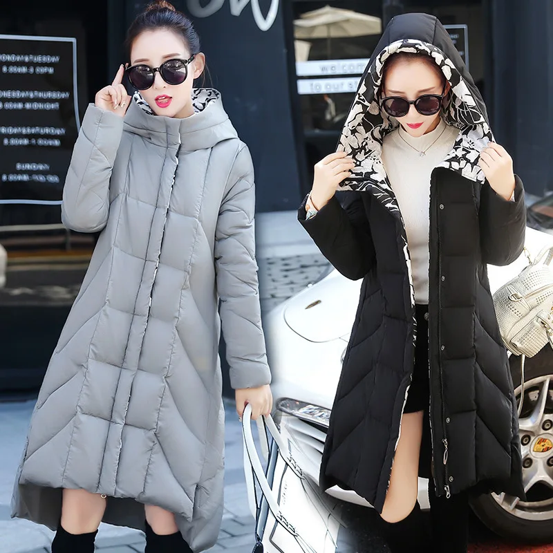 

2016 Winter New Style Hooded A- line Zipper Elegant Mid-length WOMEN'S Cotton-padded Clothes Korean-style Loose-Fit Slimming Cot