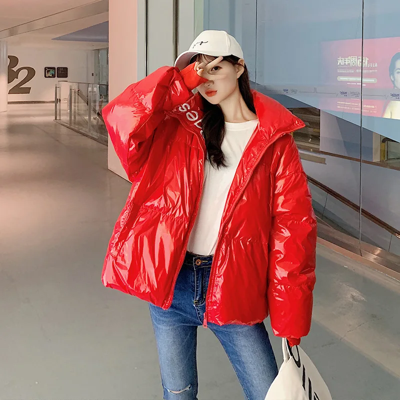

AliExpress Autumn & Winter New Style Korean-style Short Bright Surface Cotton-padded Clothes Women's Loose-Fit Casual down Coat