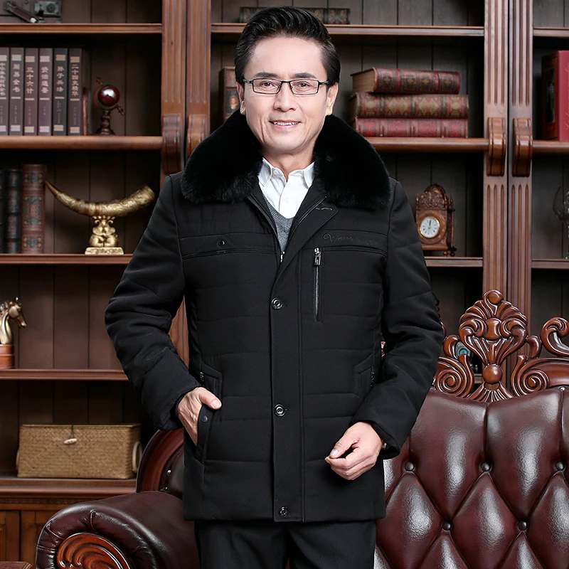 

Father Winter Warm Parkas Fur Collar Detachable Thick Fleece Puffer Basic Coat Black Army Green Puff Quilted Jacket Outerwear