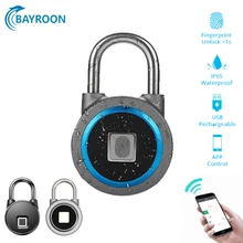 Bayroon Security Portable Smart Waterproof Keyless Lock APP Control Android IOS Phone Bluetooth Fingerprint Unlock Door PadLock