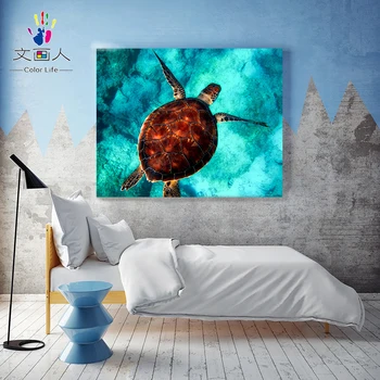 

paint by number art painting Swimming turtle hand-painted color oil painting Living room bedroom Decorative paintings