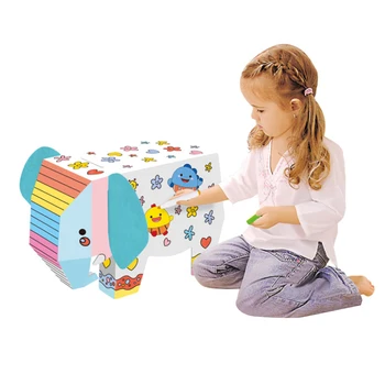 

Children Hand-Painted Animal Paper Model DIY 3D Elephant Graffiti Assembly Toy Interactive Toy with 6 Color Pens Kids Painting