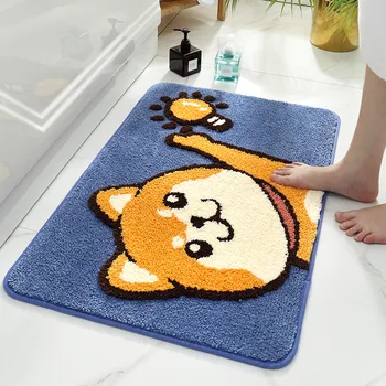 

Cartoon Dog And Cat Flocking Bath Mat Into The Home Household Mat Floor Mat Non-slip Absorbent Door Bedroom Bathroom Foot Mat