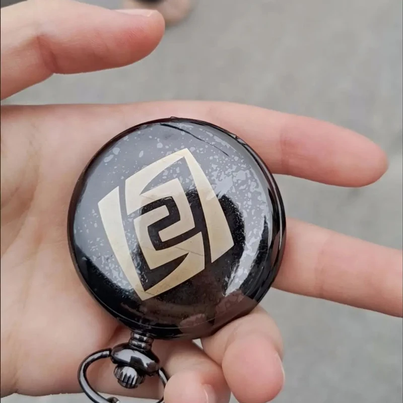 2021 Anime Genshin Impact Classic Black Quartz Pocket Watch Seven Elements Simple Watch Necklace Pocket Watch Men Women's Gifts