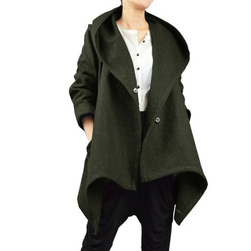 ZANZEA Осень Зима с длинным рукавом асимметричные толстовки свитшоты Женские повседневные Пальто Длинные куртки верхняя одежда Большие размеры пальто - Цвет: Армейский зеленый