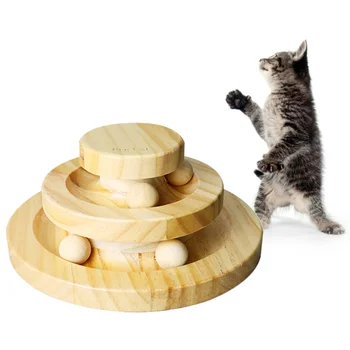 

1PC Funny Interactive Durable Creative Practical Three-Layer Cat Turntable Cat Amusement Wooden Pet Cat Toy