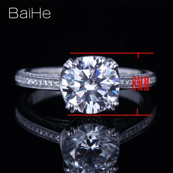 BAIHE Solid 14K белое золото(AU585) 0.7CT сертифицированные, подлинные AAA Градуированные кубического циркония/безупречное Свадебное женское милое/романтическое кольцо