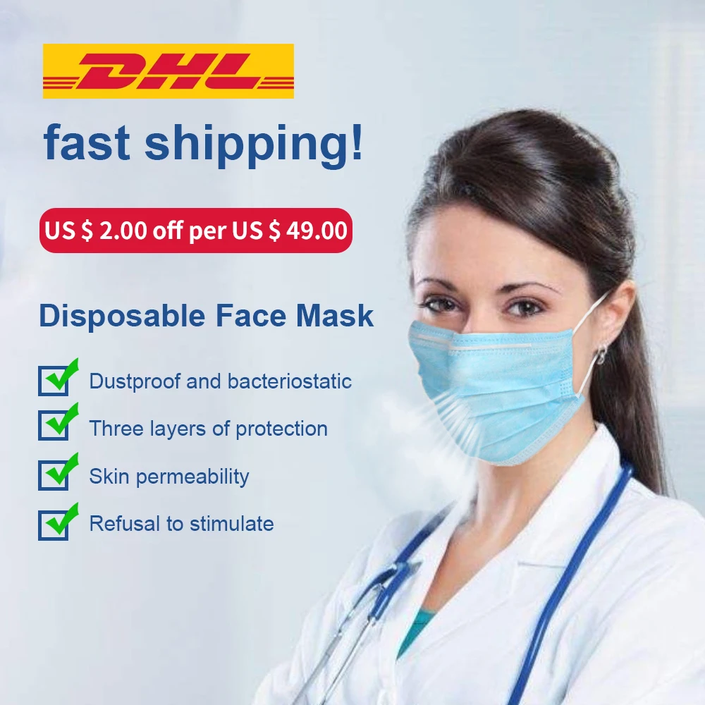 

3 Layer Mask Dust Protection Masks Disposable Face Masks Elastic Disposable Dust Filter Safety Mask 200 PCS For Hair Salon
