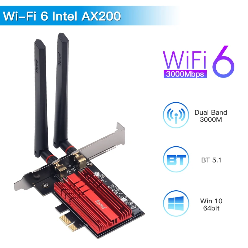 FV-AX3000 WiFi6 Intel AX200 Dual Band 2.4G/5G PCIe Wifi Network Card For Bluetooth 5.2 AX210NGW 6G Wi-Fi 6E Card For PC Win10/11 wifi card for pc Network Cards